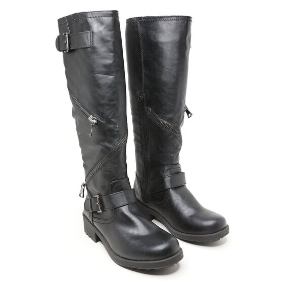 Mossimo Supply Co. Black Vegan Faux Leather Moto Biker Boots  Knee High Zippers - Picture 14 of 15